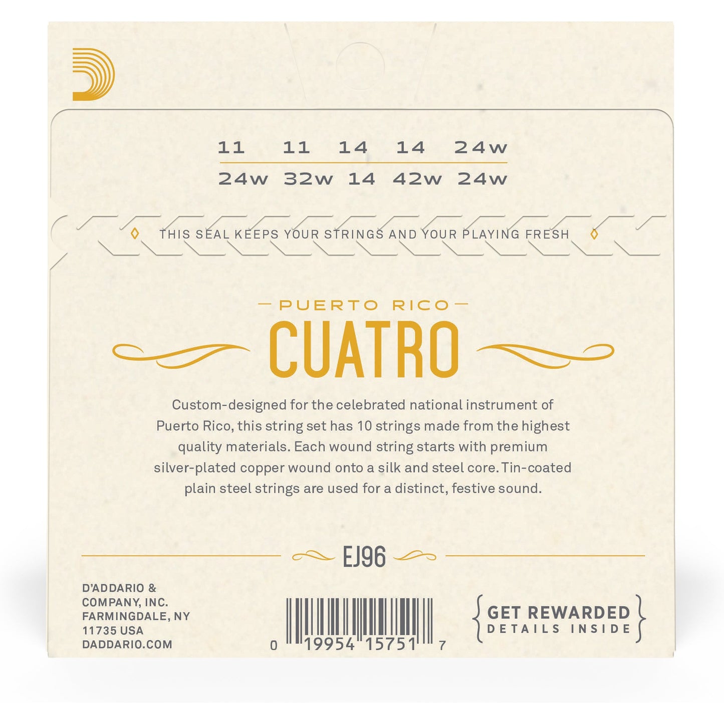 D'Addario EJ96 Cuatro-Puerto Rico Strings