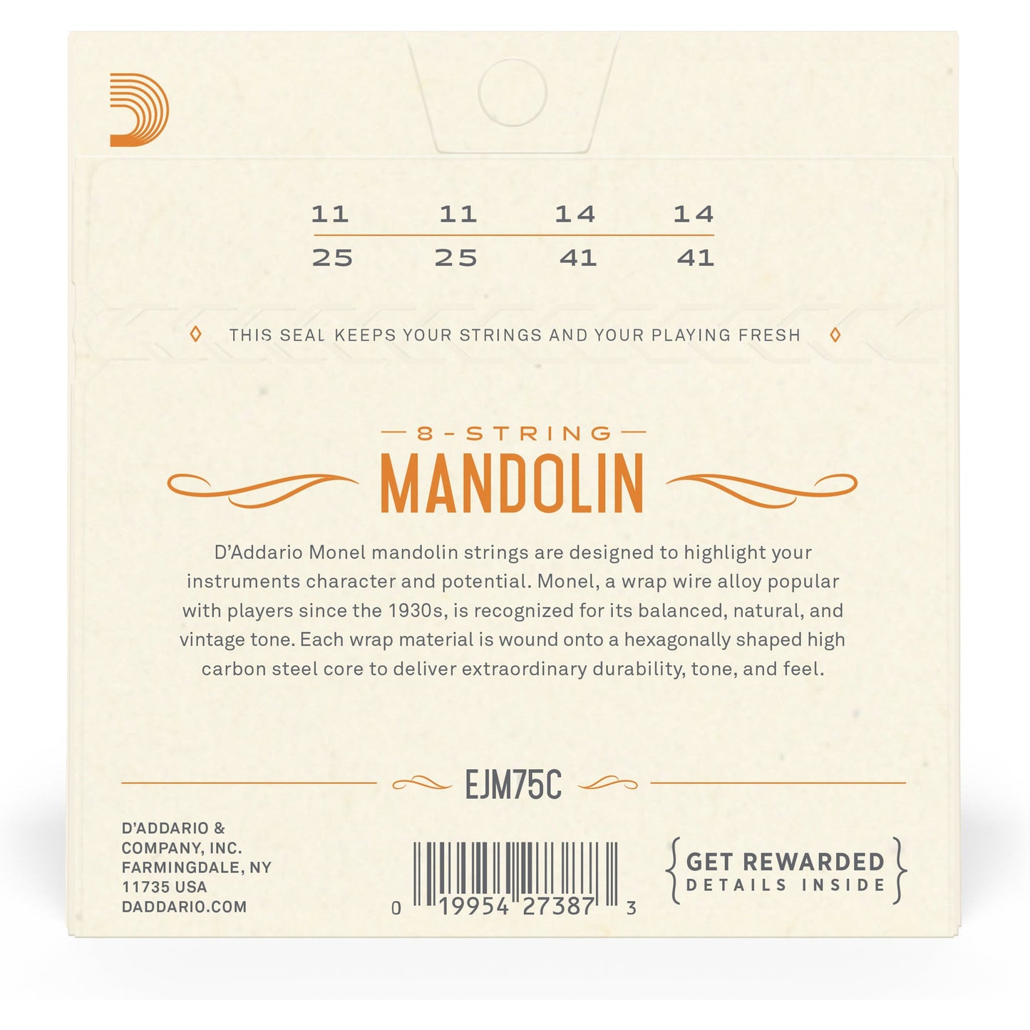 D'Addario EJM75C Monel Mandolin Strings, Medium Plus, 11-41