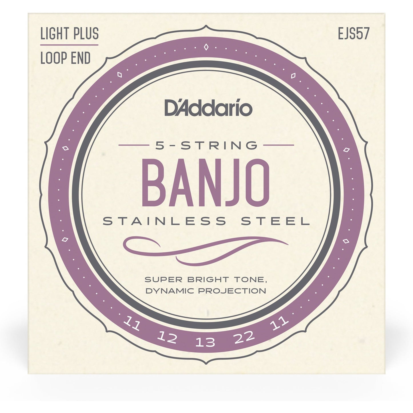 D'Addario EJS57 5-String Banjo Strings, Stainless Steel, Custom Medium, 11-22