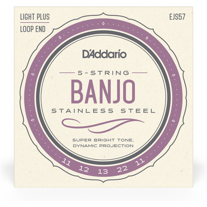 D'Addario EJS57 5-String Banjo Strings, Stainless Steel, Custom Medium, 11-22