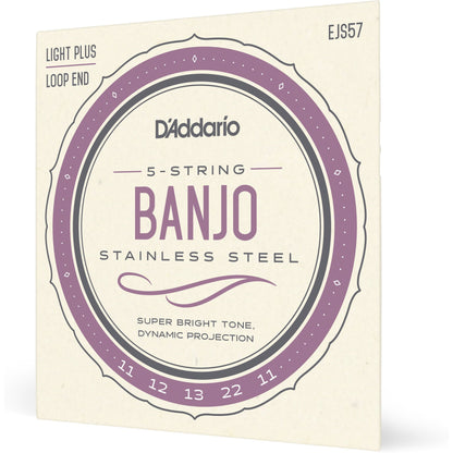 D'Addario EJS57 5-String Banjo Strings, Stainless Steel, Custom Medium, 11-22