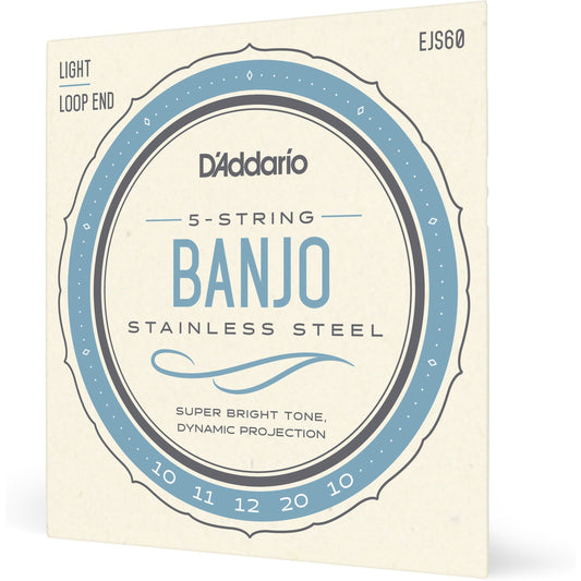 D'Addario EJS60 5-String Banjo Strings, Stainless Steel, Light, 9-20