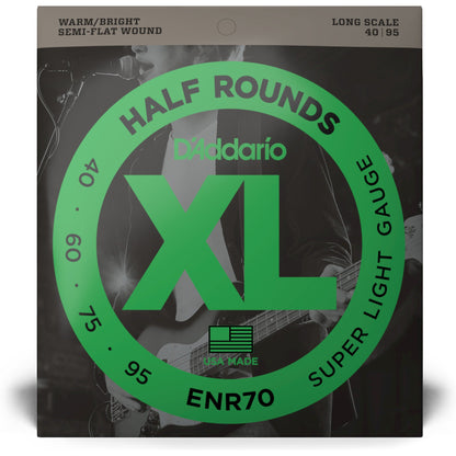 D'Addario ENR70 Half Round Bass Guitar Strings, Super Light,  40-95, Long Scale