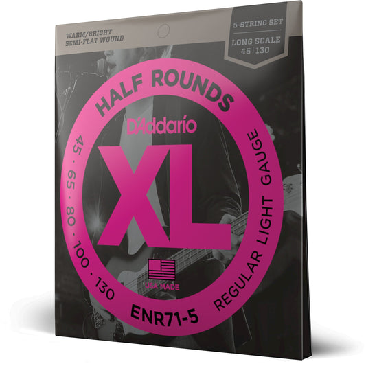 D'Addario ENR71-5 Half Round 5-String Bass Guitar Strings, Regular Light, 45-130, Long Scale