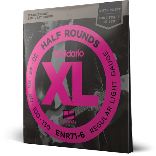 D'Addario ENR71-6 Half Round Bass Guitar Strings, Regular Light, 30-130, Long Scale