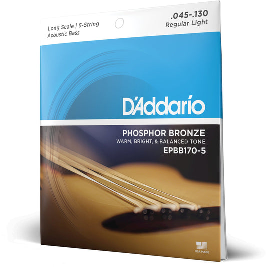 D'Addario EPBB170-5 Phosphor Bronze 5-String Acoustic Bass Strings, Long Scale, 45-130