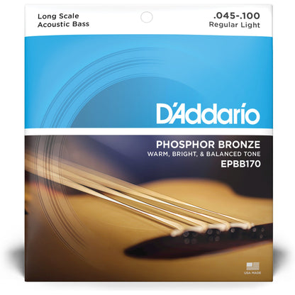 D'Addario EPBB170 Phosphor Bronze Acoustic Bass Strings, Long Scale, 45-100