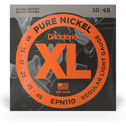 D'Addario EPN110 Pure Nickel Electric Guitar Strings, Regular Light, 10-45