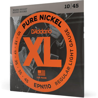 D'Addario EPN110 Pure Nickel Electric Guitar Strings, Regular Light, 10-45