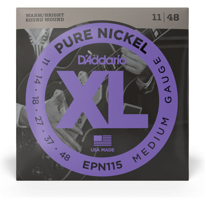 D'Addario EPN115 Pure Nickel Electric Guitar Strings, Blues/Jazz Rock, 11-48