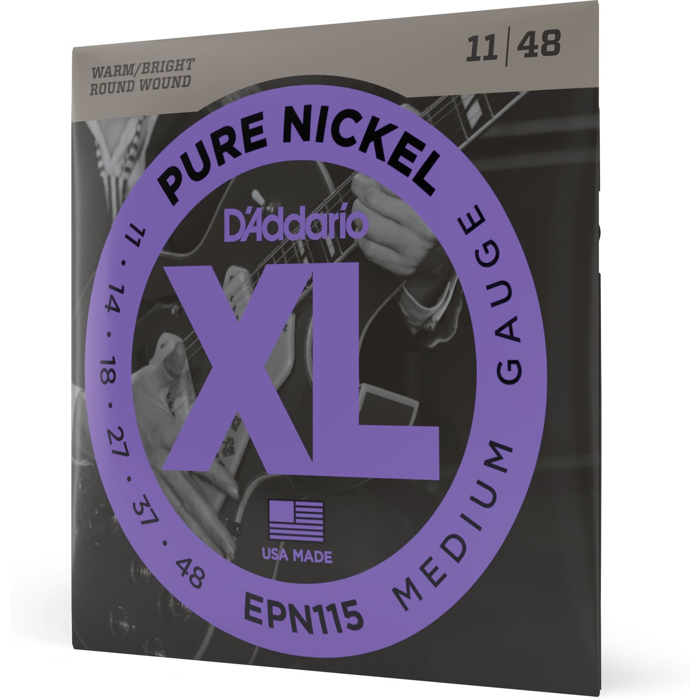 D'Addario EPN115 Pure Nickel Electric Guitar Strings, Blues/Jazz Rock, 11-48