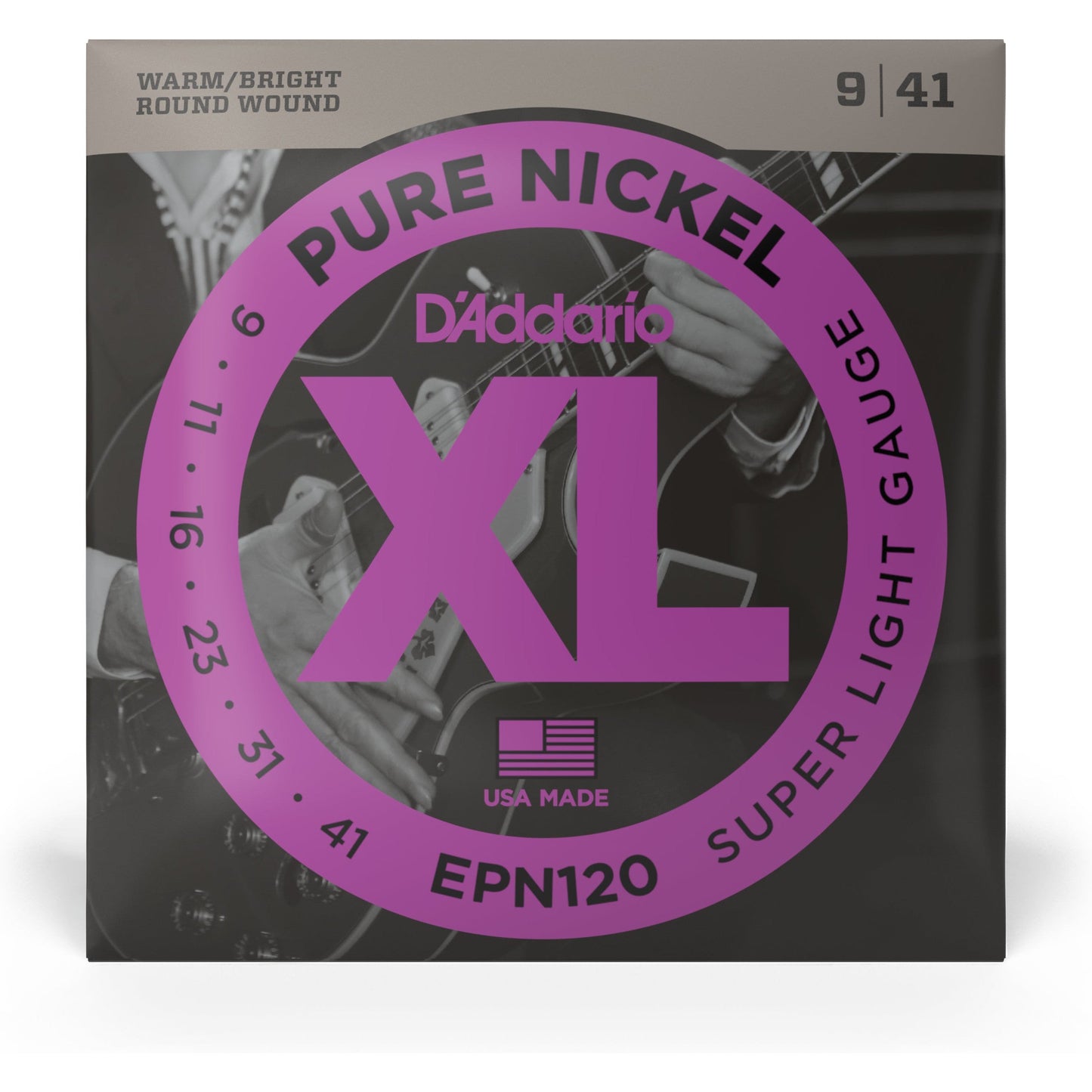 D'Addario EPN120 Pure Nickel Electric Guitar Strings, Super Light, 09-41