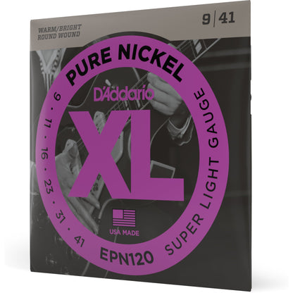 D'Addario EPN120 Pure Nickel Electric Guitar Strings, Super Light, 09-41