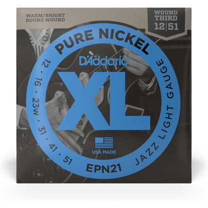 D'Addario EPN21 Pure Nickel Electric Guitar Strings, Jazz Light, 12-52