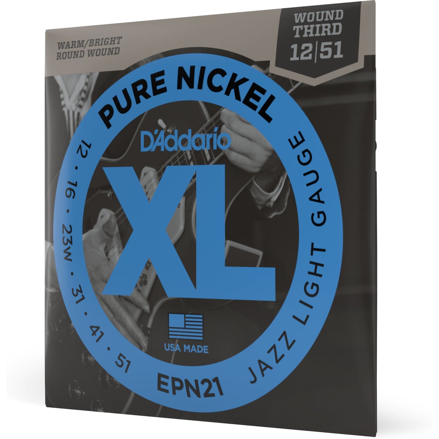 D'Addario EPN21 Pure Nickel Electric Guitar Strings, Jazz Light, 12-52