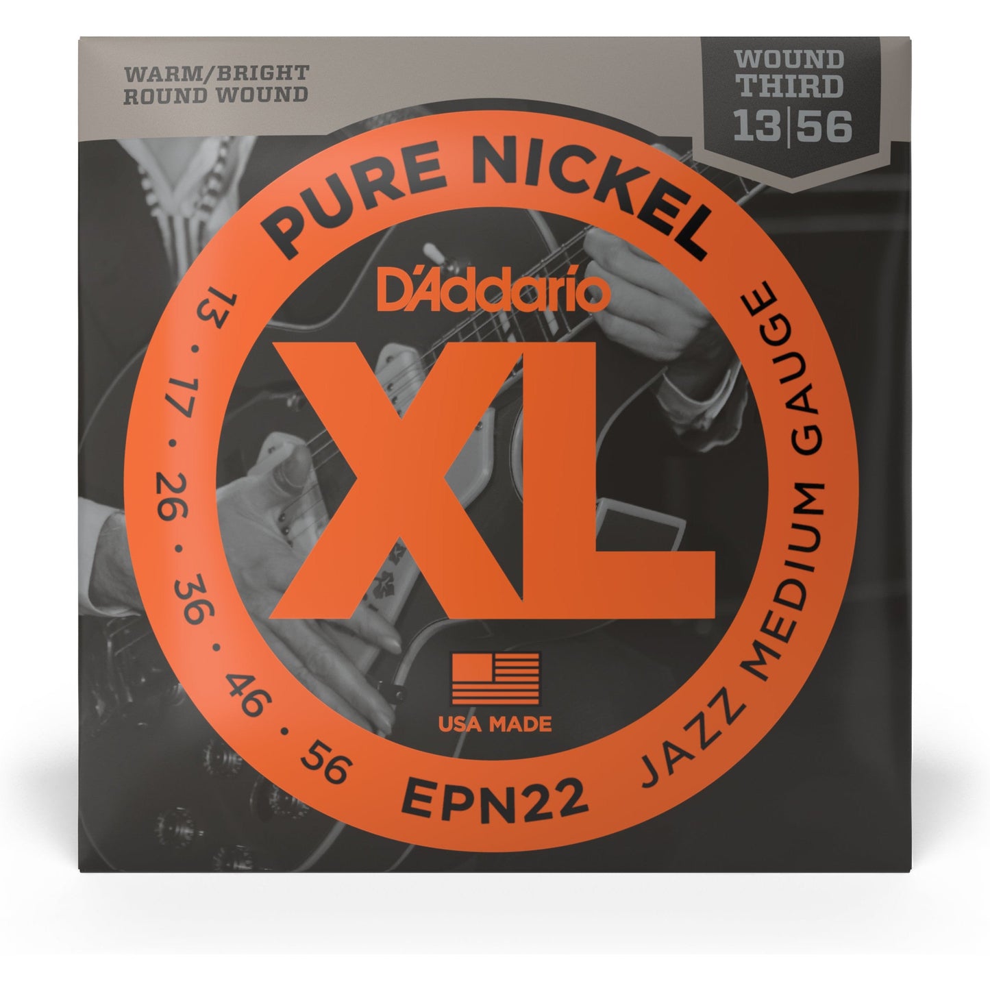 D'Addario EPN22 Pure Nickel Electric Guitar Strings, Jazz Medium, 13-55