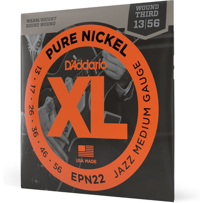 D'Addario EPN22 Pure Nickel Electric Guitar Strings, Jazz Medium, 13-55