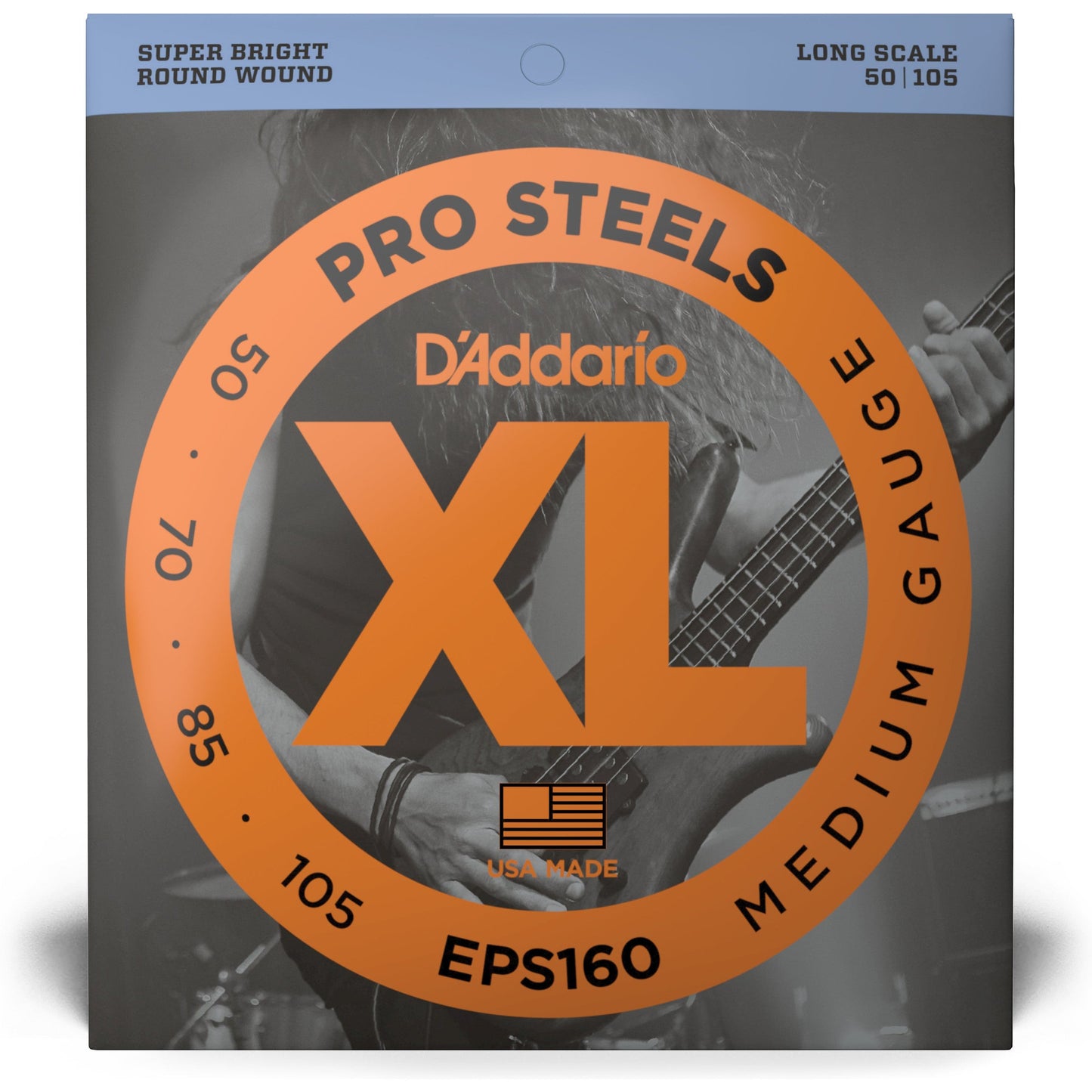 D'Addario EPS160 ProSteels Bass Guitar Strings, Medium, 50-105, Long Scale