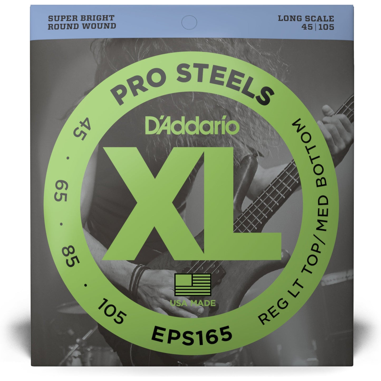 D'Addario EPS165 ProSteels Bass Guitar Strings, Custom Light, 45-105, Long Scale