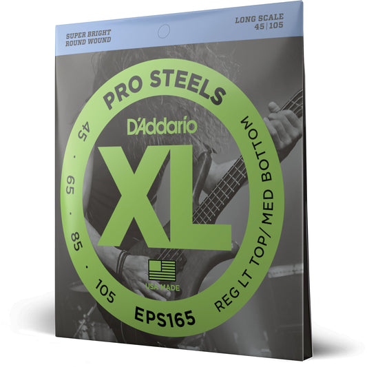 D'Addario EPS165 ProSteels Bass Guitar Strings, Custom Light, 45-105, Long Scale