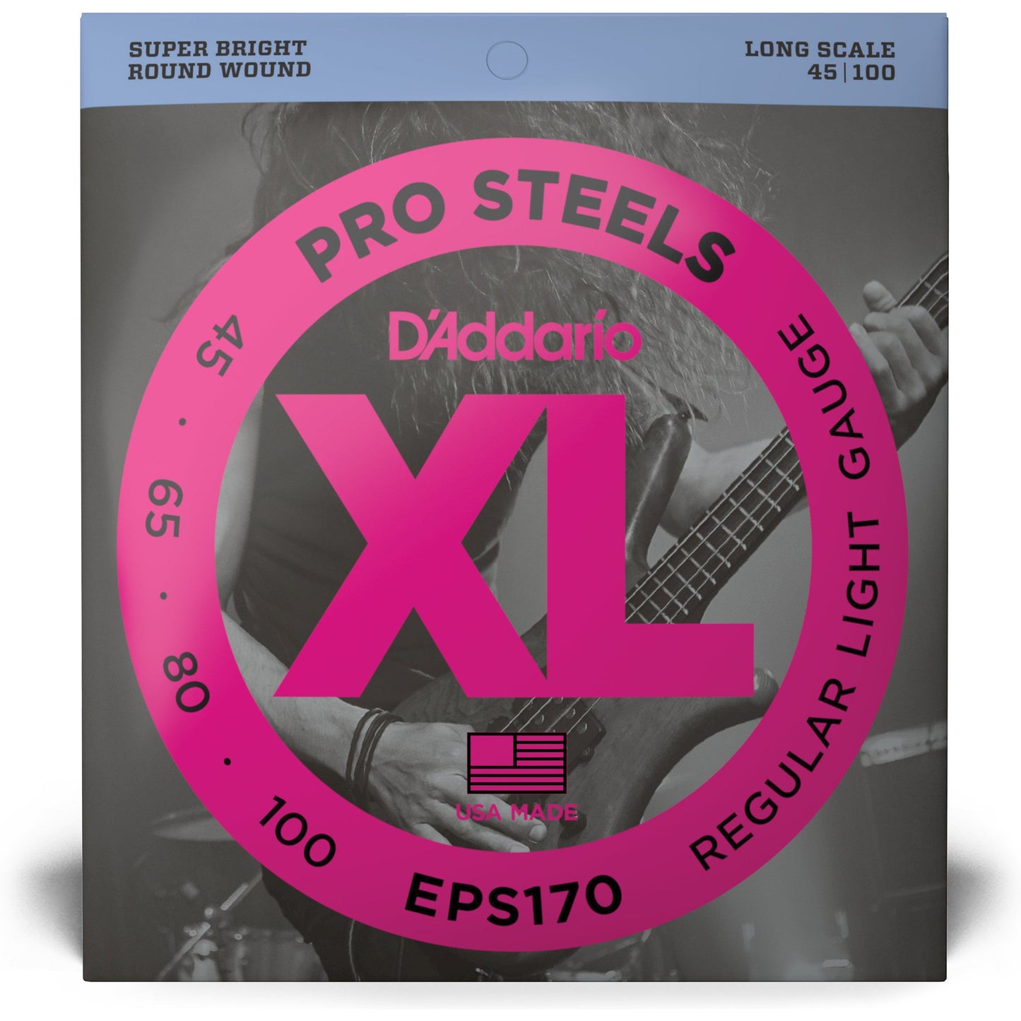 D'Addario EPS170 ProSteels Bass Guitar Strings, Light, 45-100, Long Scale