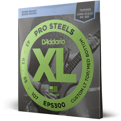 D'Addario EPS300 ProSteels Bass Guitar Strings, Custom Light, 43-107, Long Scale