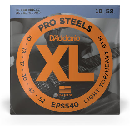 D'Addario EPS540 ProSteels Electric Guitar Strings, Light Top/Heavy Bottom, 10-52