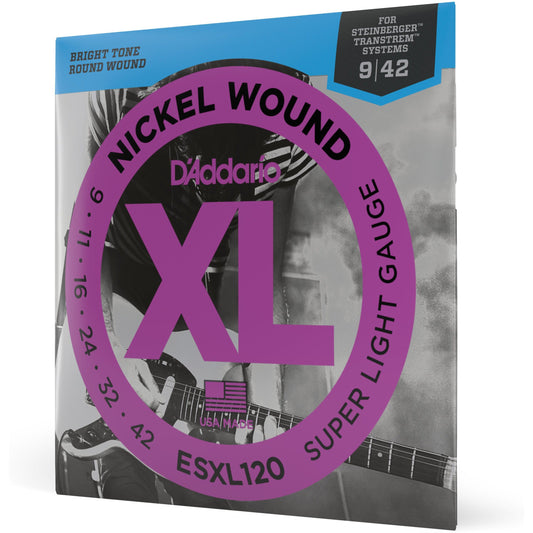 D'Addario ESXL120 Nickel Wound Electric Guitar Strings, Super Light, Double Ball End, 09-42