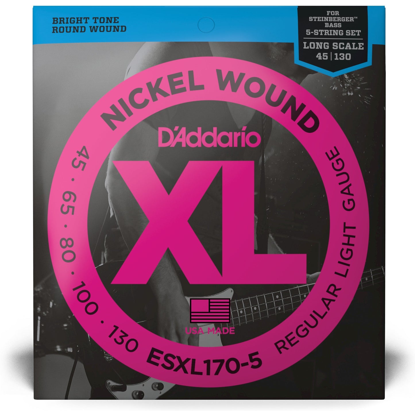 D'Addario ESXL170-5 Nickel Wound 5-String Bass Guitar Strings, Light, 45-130, Double Ball End, Long Scale