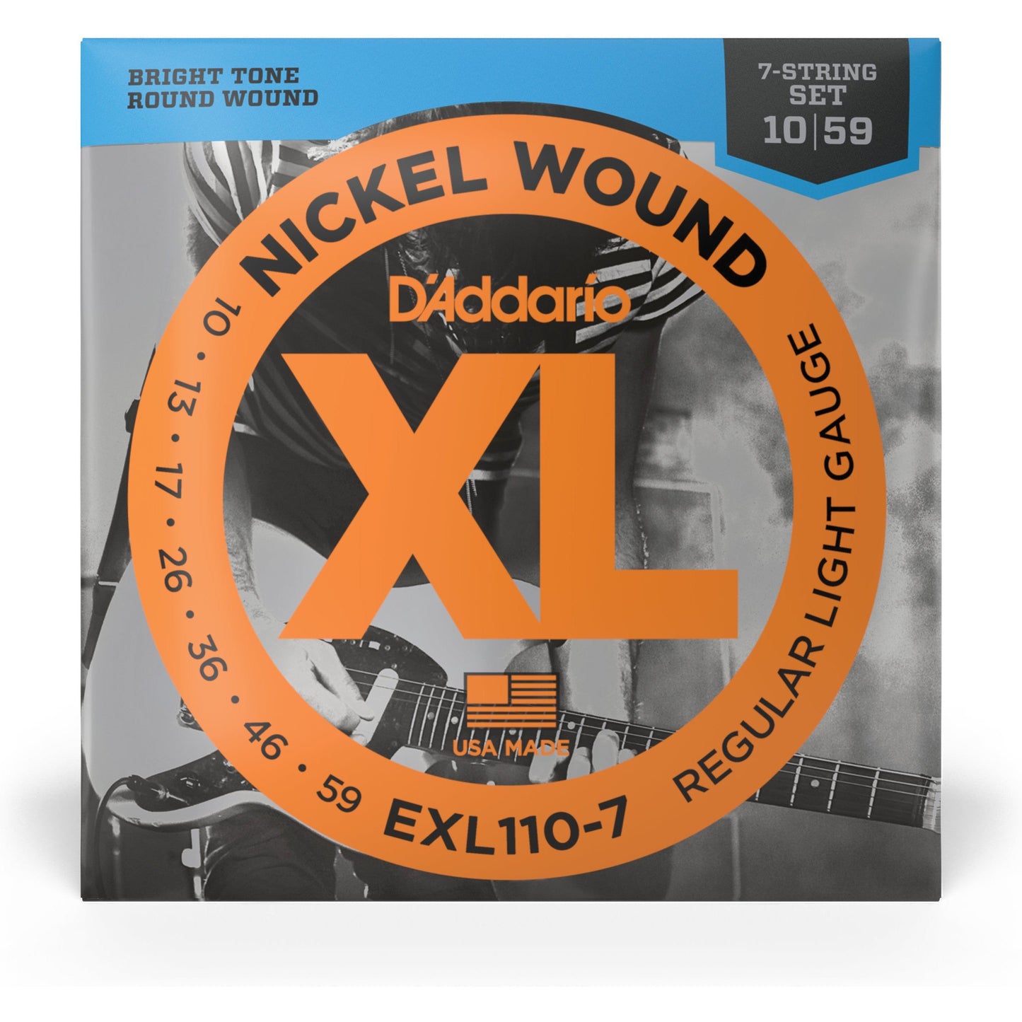 D'Addario EXL110-7 7-String Nickel Wound Electric Guitar Strings, Regular  Light, 10-59