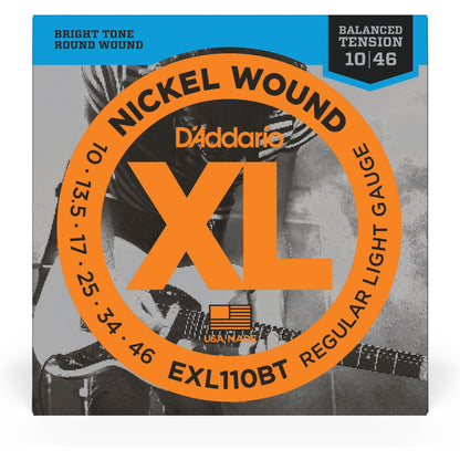 D'Addario EXL110BT Nickel Wound Electric Guitar Strings, Balanced Tension Regular Light, 10-46