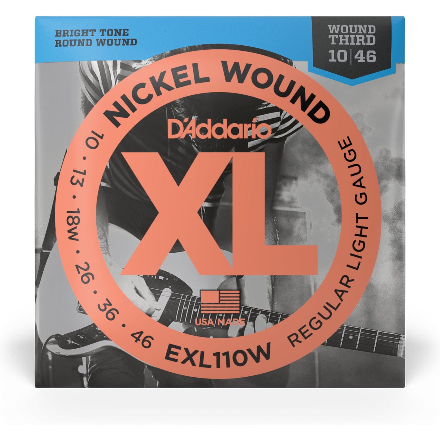 D'Addario EXL110W Nickel Wound Electric Guitar Strings, Regular Light, Wound 3rd, 10-46