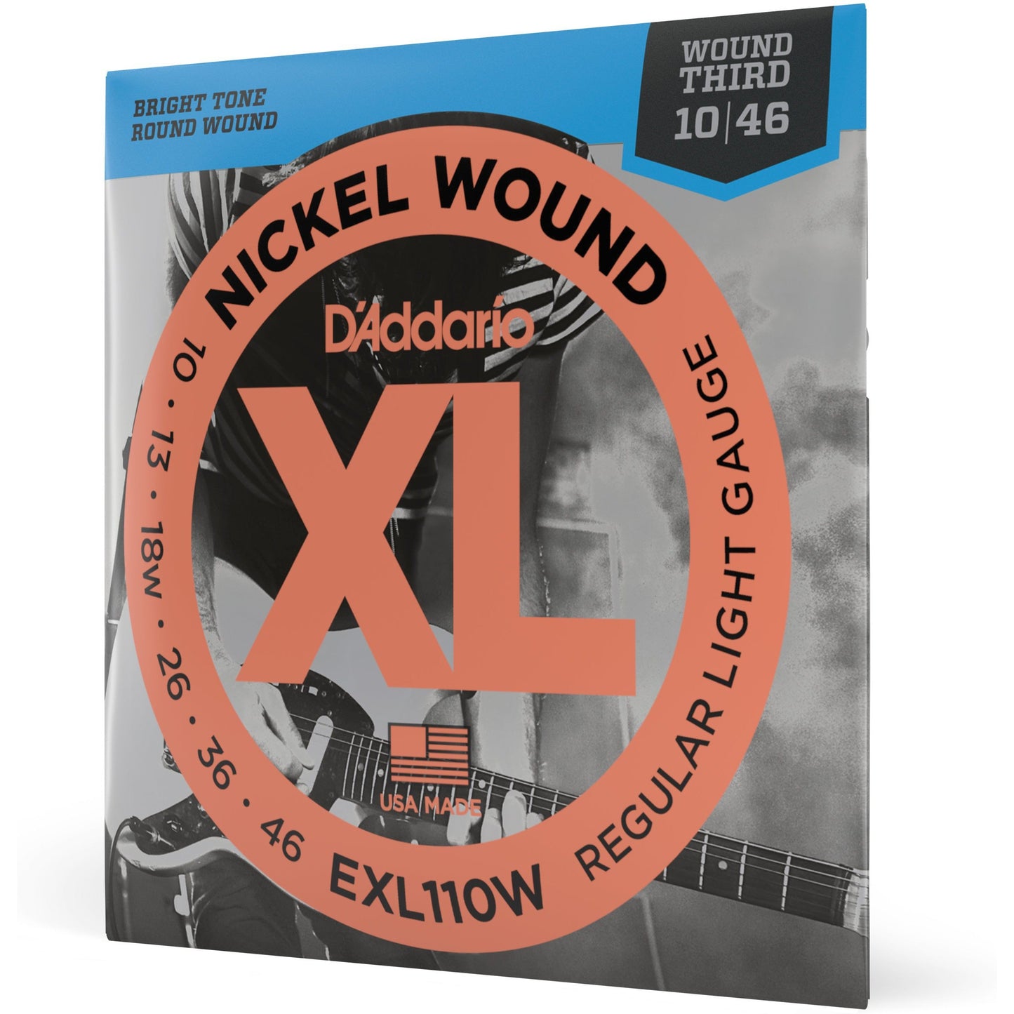 D'Addario EXL110W Nickel Wound Electric Guitar Strings, Regular Light, Wound 3rd, 10-46