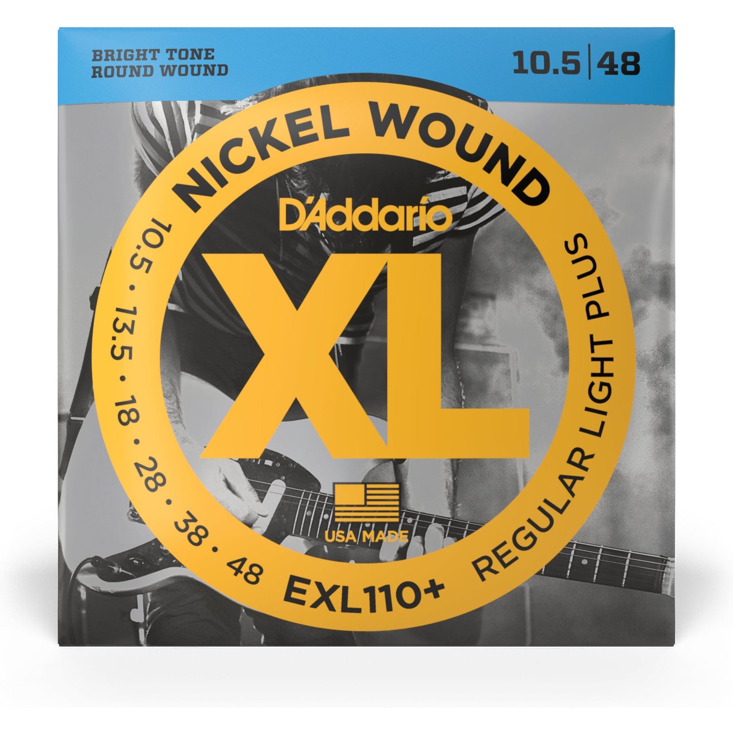 D'Addario EXL110+ Nickel Wound Electric Guitar Strings, Regular Light Plus, 10.5-48