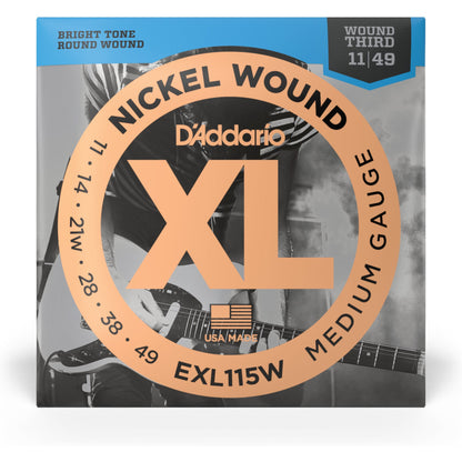 D'Addario EXL115w Nickel Wound Electric Guitar Strings, Medium/Blues-Jazz Rock, Wound 3rd, 11-49