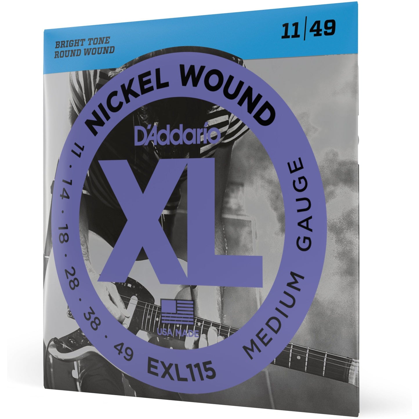 D'Addario EXL115 Nickel Wound Electric Guitar Strings, Medium/Blues-Jazz Rock, 11-49