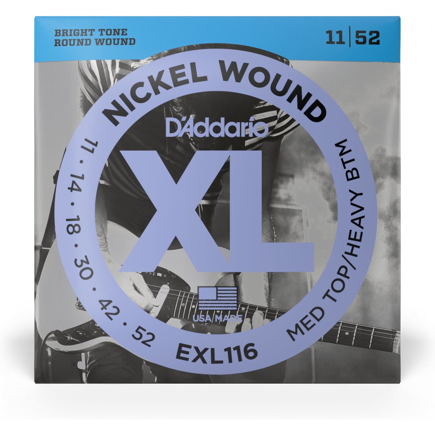 D'Addario EXL116 Nickel Wound Electric Guitar Strings, Medium Top/Heavy Bottom, 11-52