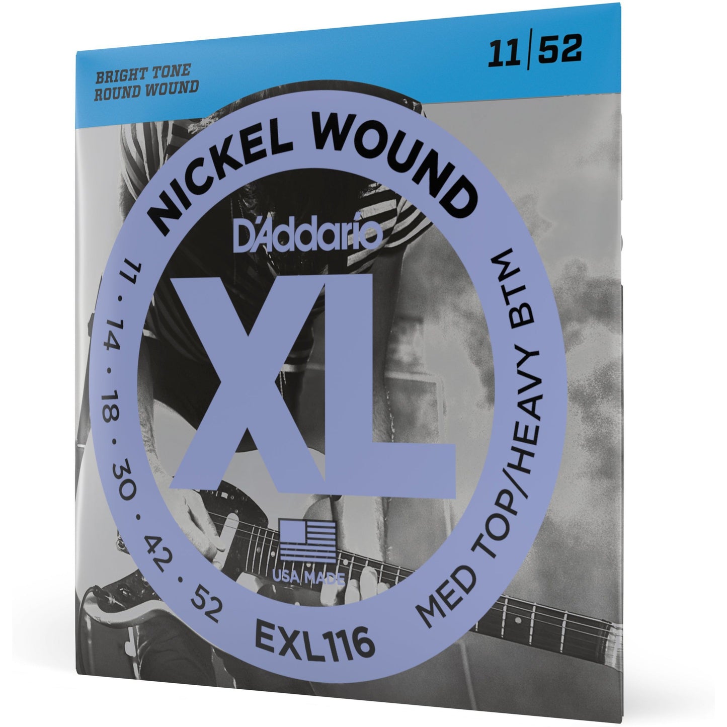 D'Addario EXL116 Nickel Wound Electric Guitar Strings, Medium Top/Heavy Bottom, 11-52