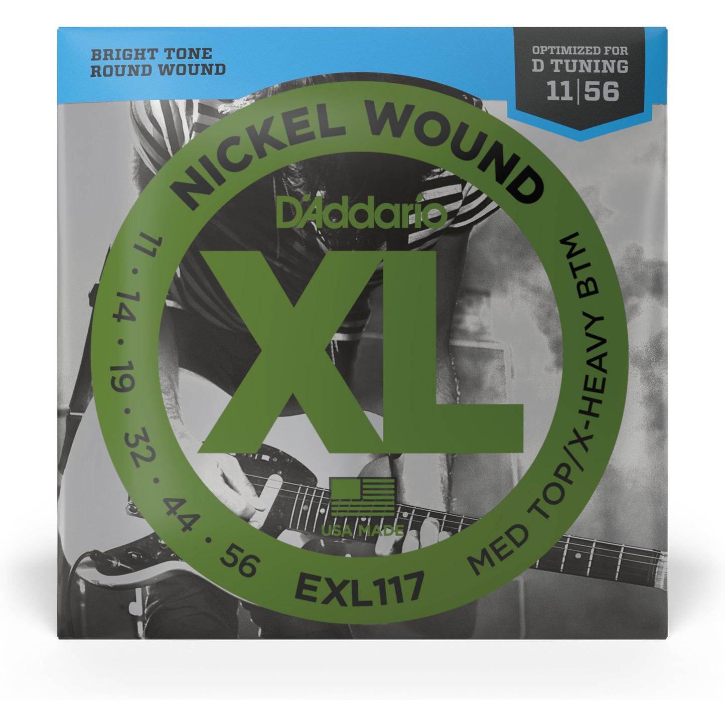 D'Addario EXL117 Nickel Wound Electric Guitar Strings, Medium Top/Extra-Heavy Bottom, 11-56