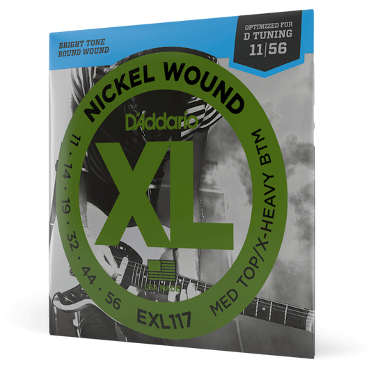 D'Addario XL Nickel Wound Electric Guitar Strings – Medium Top/Extra Heavy Bottom – 11-56