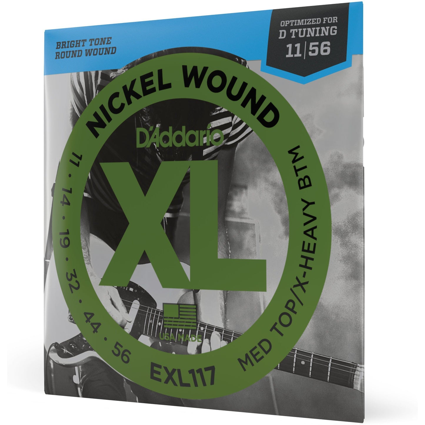 D'Addario EXL117 Nickel Wound Electric Guitar Strings, Medium Top/Extra-Heavy Bottom, 11-56