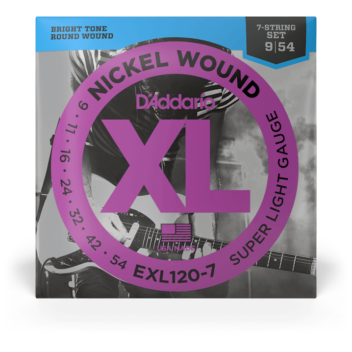 D'Addario XL Nickel Wound Electric Guitar Strings – 7 String – Super Light – 9-54