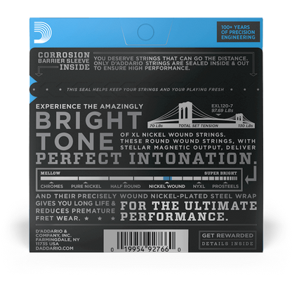 D'Addario XL Nickel Wound Electric Guitar Strings – 7 String – Super Light – 9-54