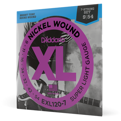 D'Addario XL Nickel Wound Electric Guitar Strings – 7 String – Super Light – 9-54