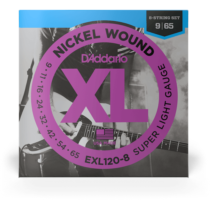 D'Addario XL Nickel Wound Electric Guitar Strings – 8 String – Super Light – 9-65
