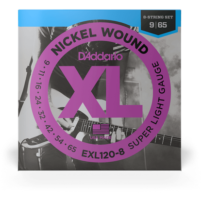 D'Addario XL Nickel Wound Electric Guitar Strings – 8 String – Super Light – 9-65