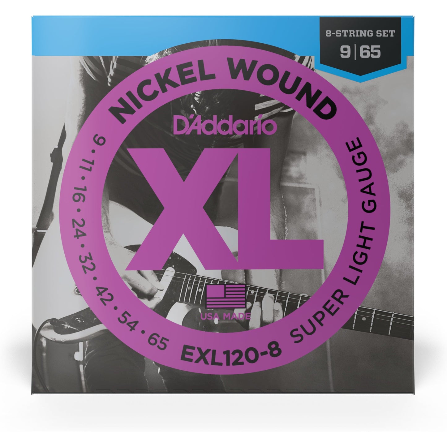 D'Addario EXL120-8 8-String Nickel Wound Electric Guitar Strings, Super Light, 09-65