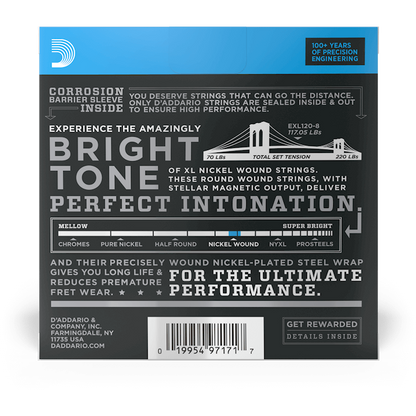 D'Addario XL Nickel Wound Electric Guitar Strings – 8 String – Super Light – 9-65