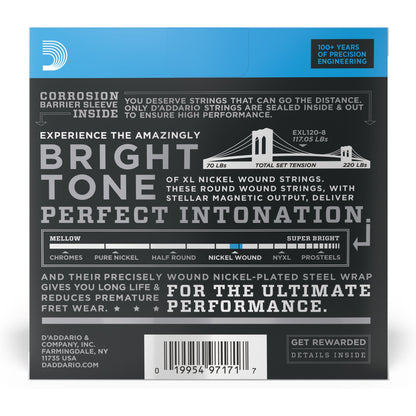 D'Addario EXL120-8 8-String Nickel Wound Electric Guitar Strings, Super Light, 09-65