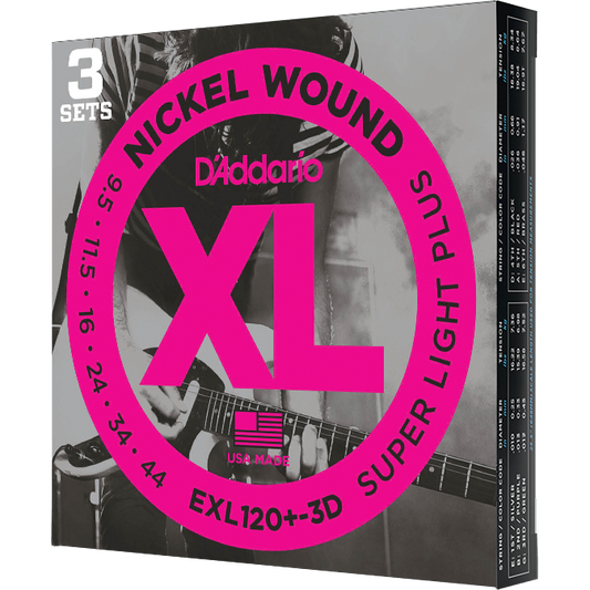 D'Addario XL Nickel Wound Electric Guitar Strings – Super Light Plus – 9.5-44 (3 Pack)